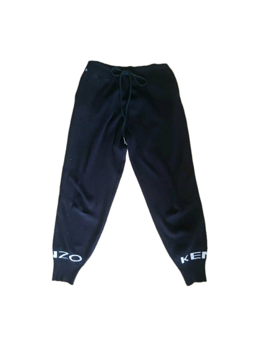 Kenzo Joggers Knit Black Elastic Waist Drawstring Logo XS